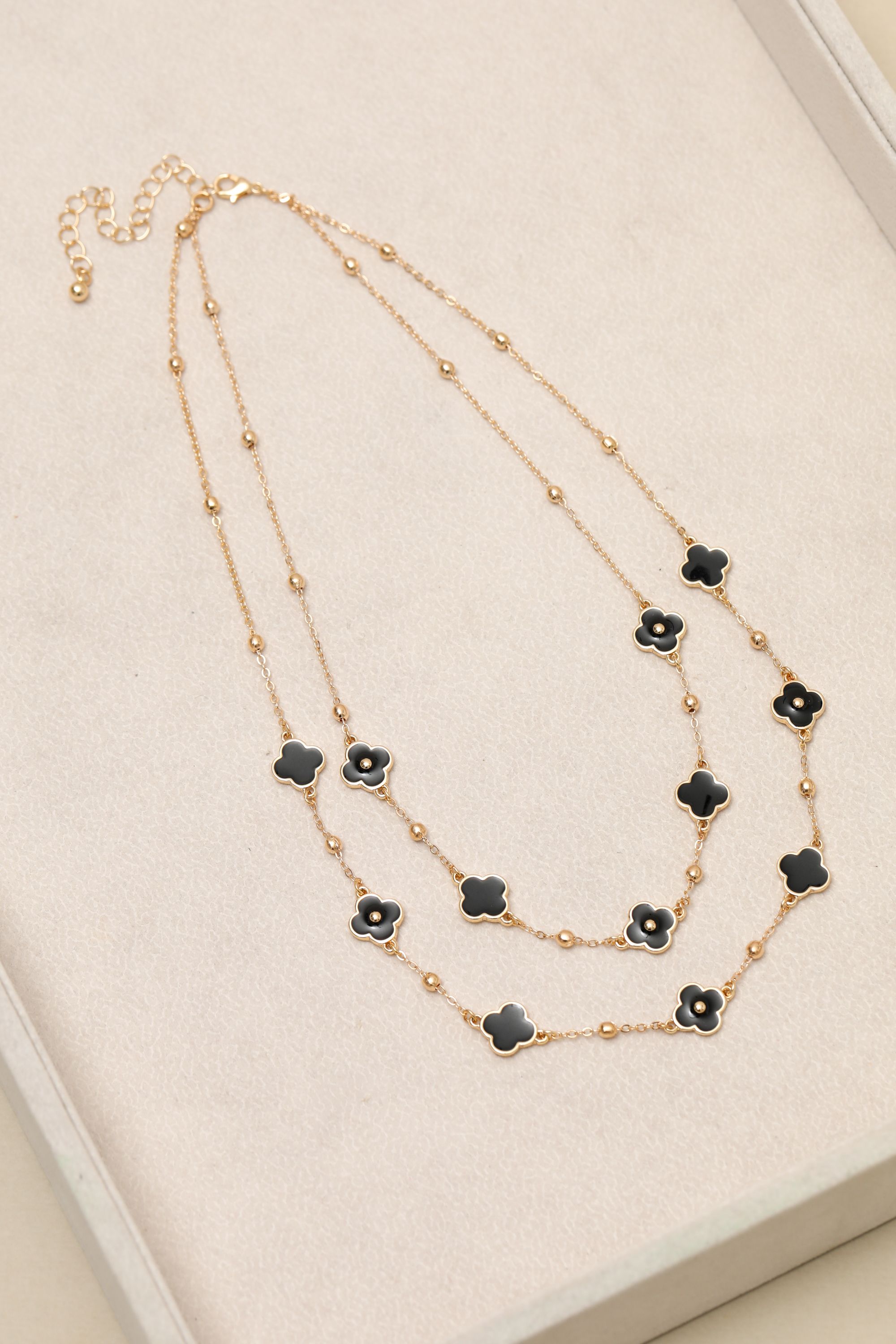Mood Jet Clover Multi Row Necklace