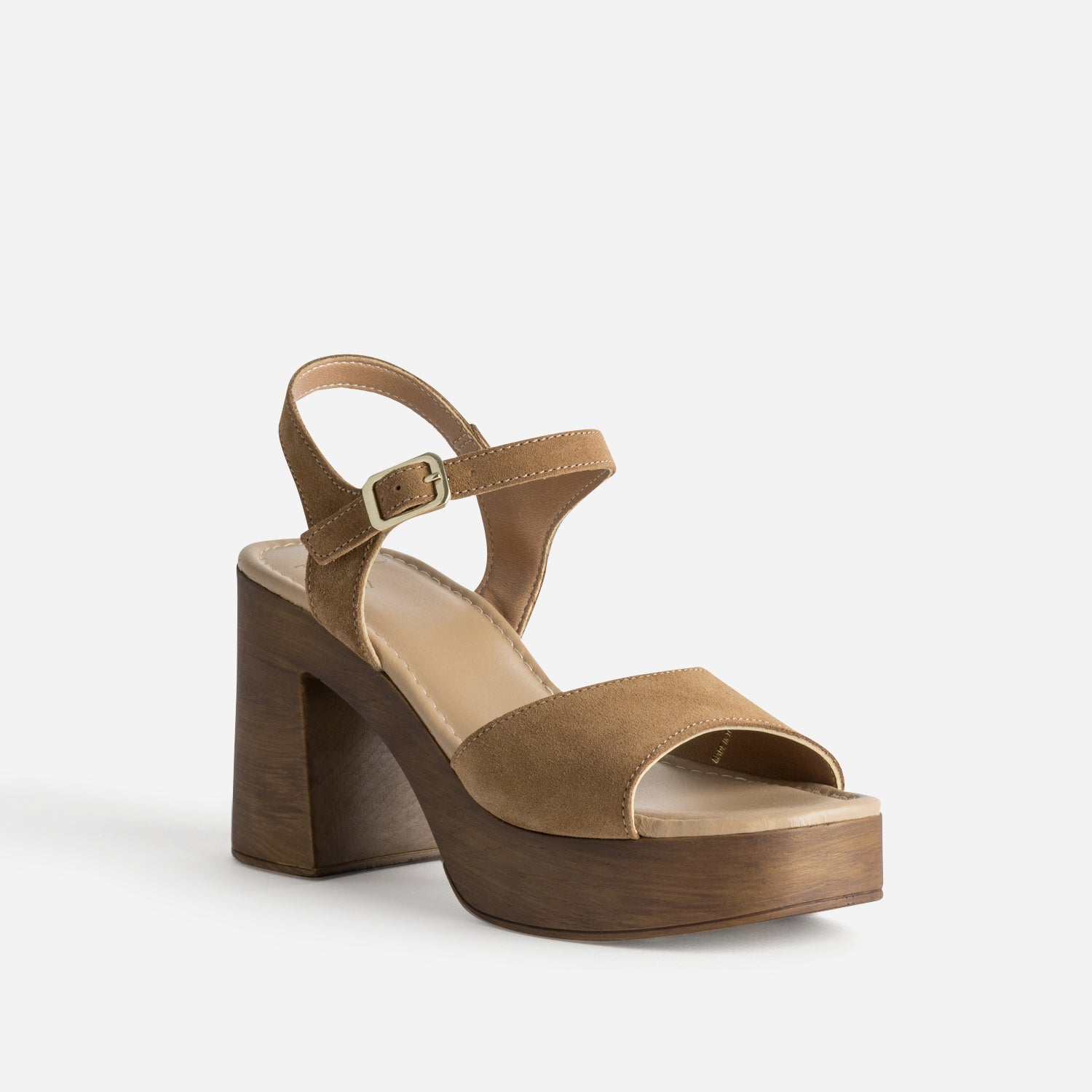 Sandale TEXTO camel cuir velours à talon