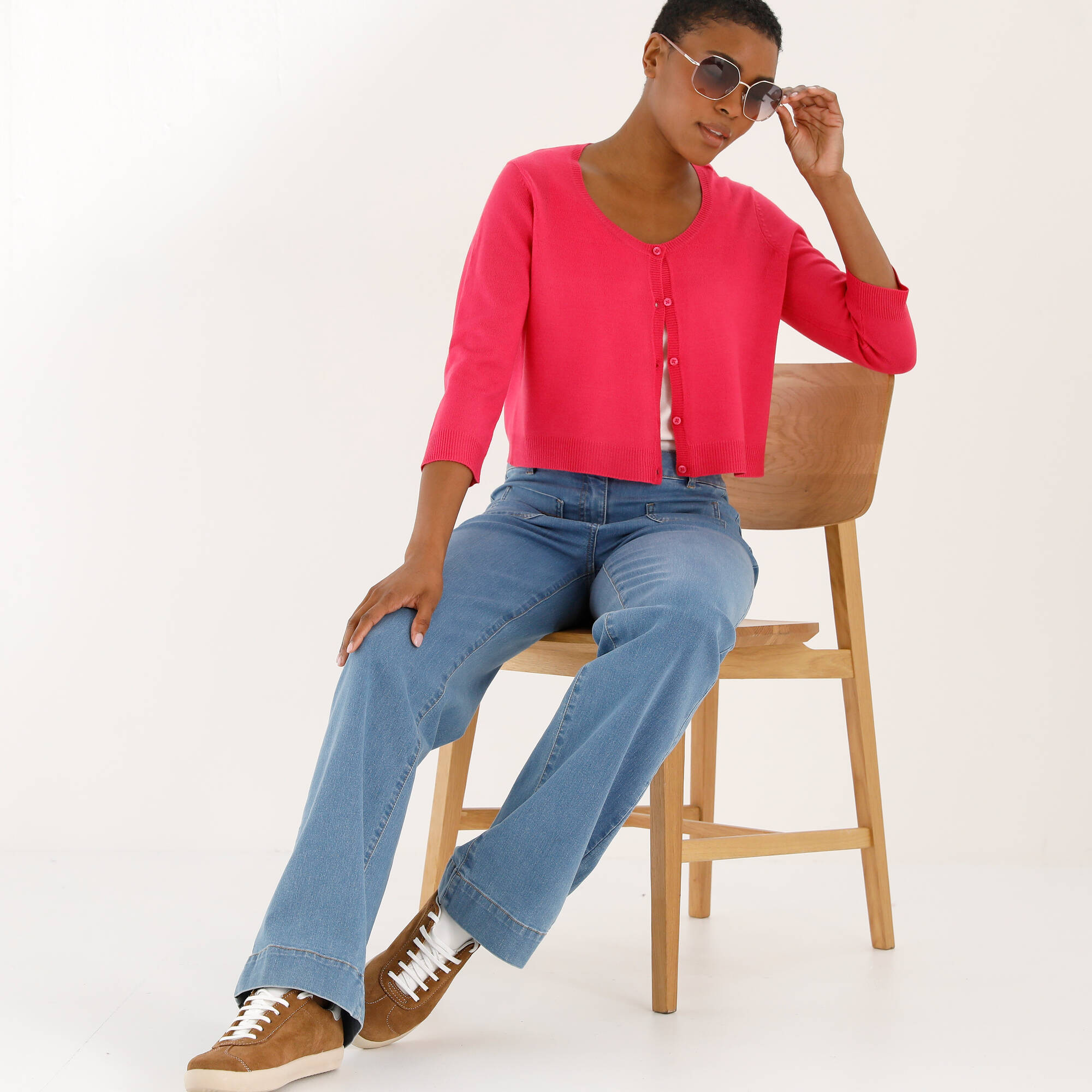 Gilet boléro boutonné, toucher doux