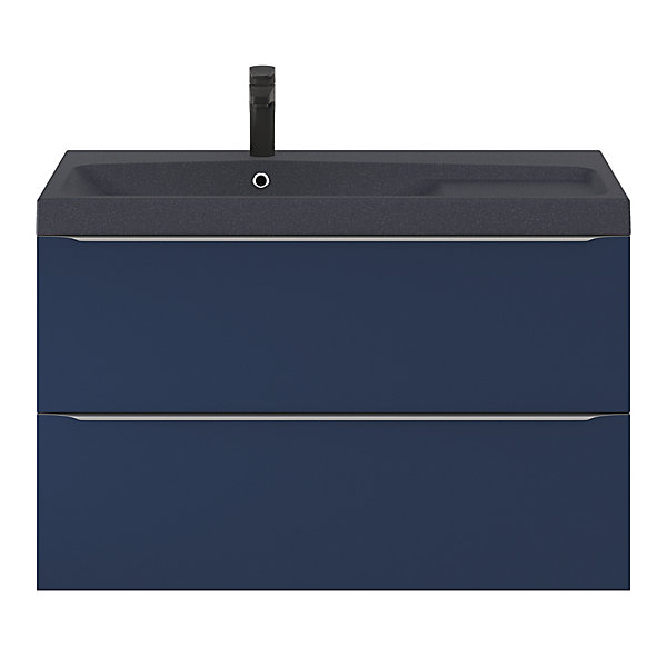 Meuble vasque suspendu bleu nuit mat l.100 cm Imandra   plan vasque noir résine, GoodHome