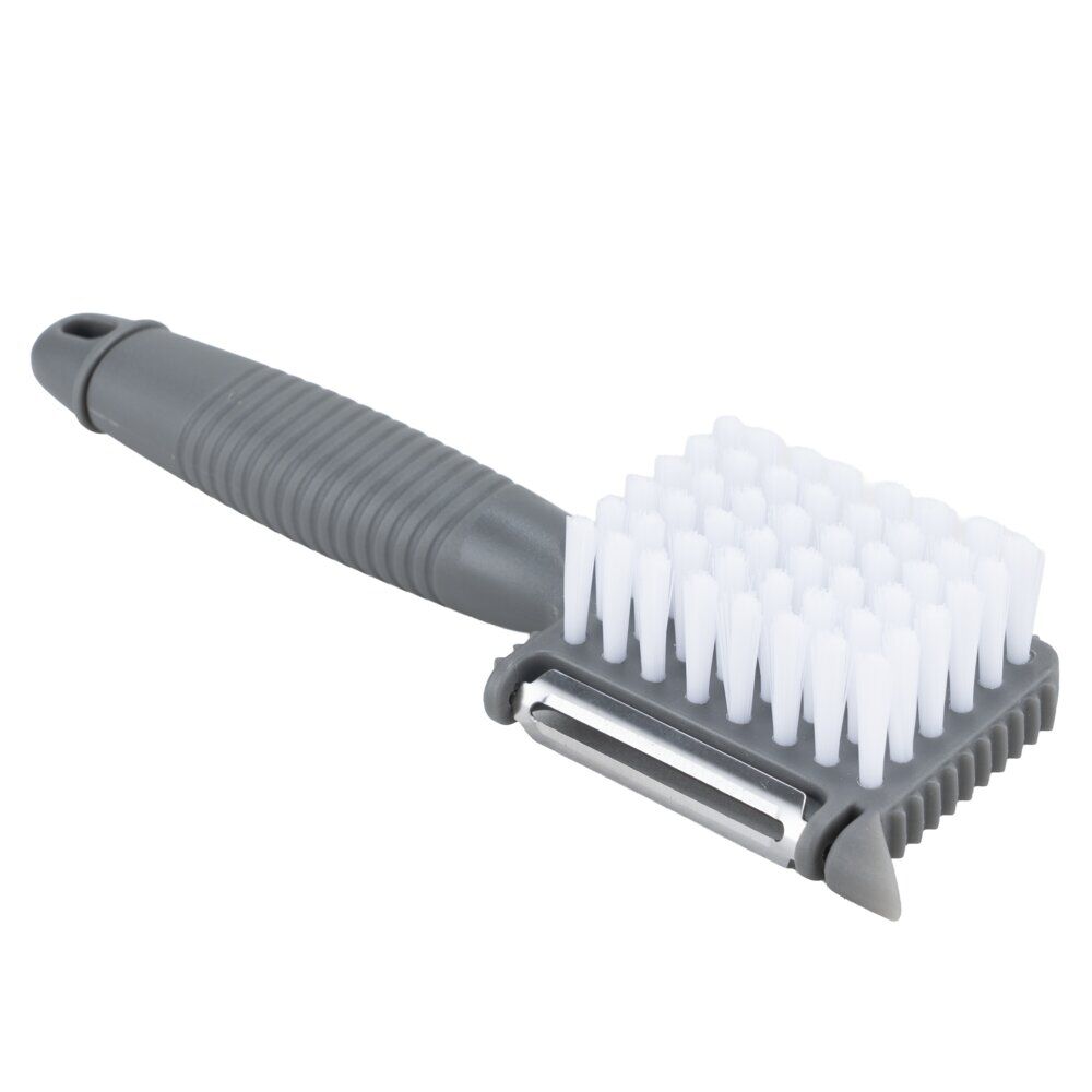 Brosse multifonction ustensile cuisine 5en1 acier et plastique gris L18,5cm