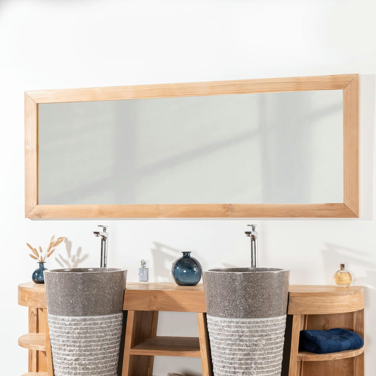 - Grand miroir rectangle en teck massif 180 x 70