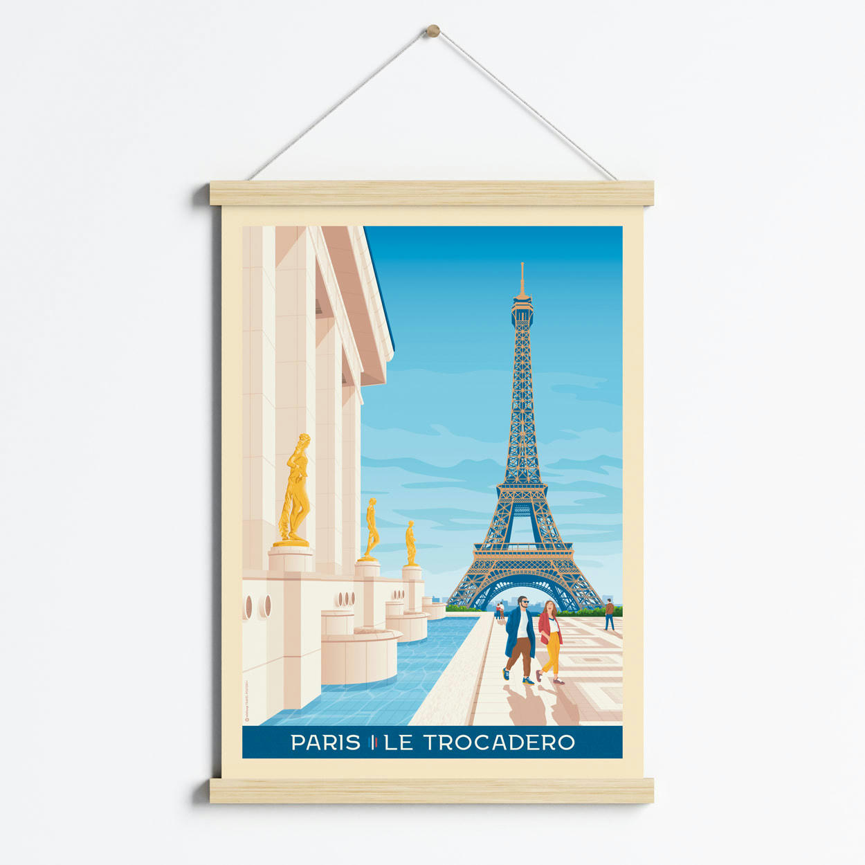 - Affiche Paris - Trocadero + Cadre Magnétique (Bois) 50x70 cm