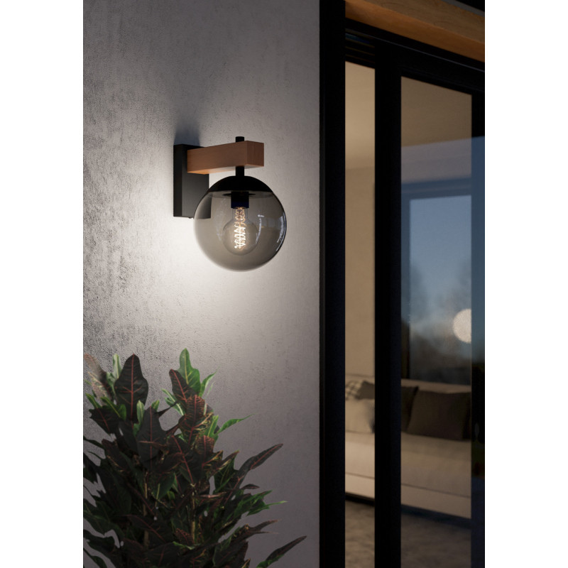 Applique extérieure Bufalata noire et bois E27 40 W EGLO