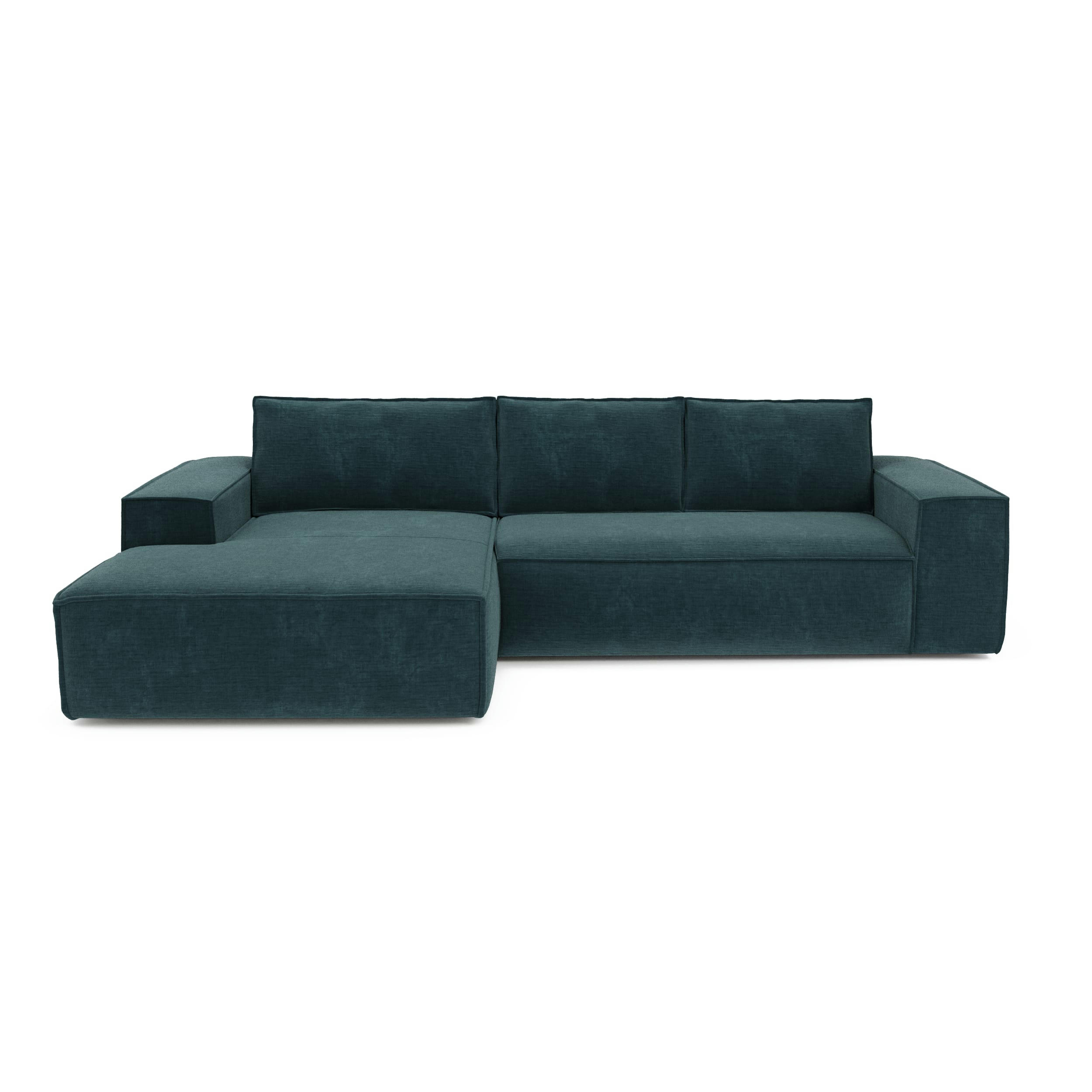 JOAN - Canapé convertible angle gauche dunlopillo velours texturé bleu 140cm