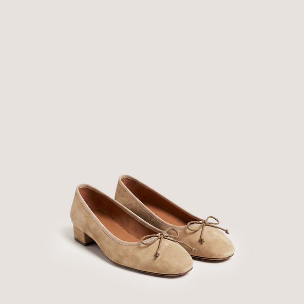 Ballerines à talonsen velours camel et beige | DADOU