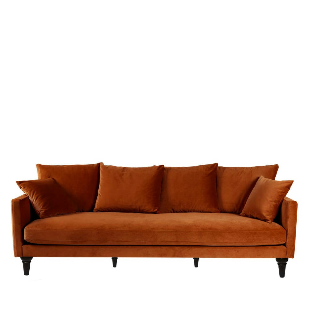 VILLABON - Canapé 4 places en velours pieds tournés rouille