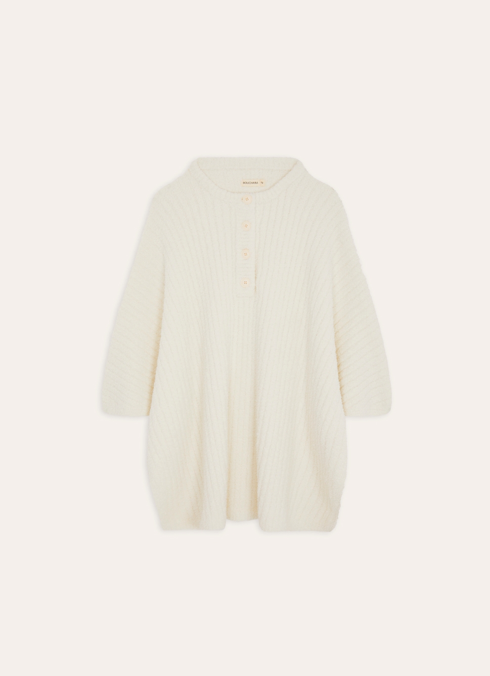 PONCHO EN MAILLE CHENILLE COTELÉE ECRU