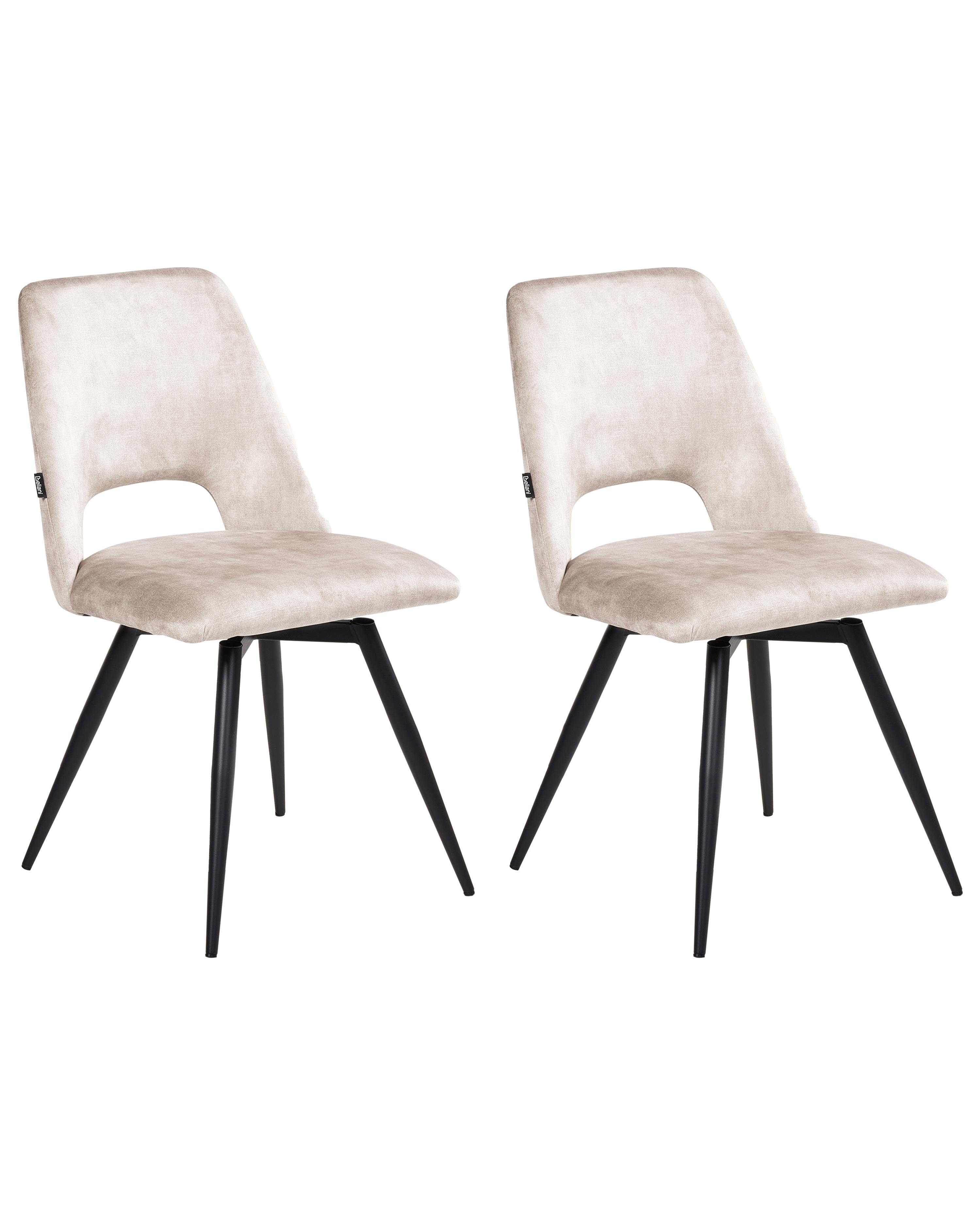 Set of 2 Dining Chairs Swivel HALLETT Velvet Light Beige