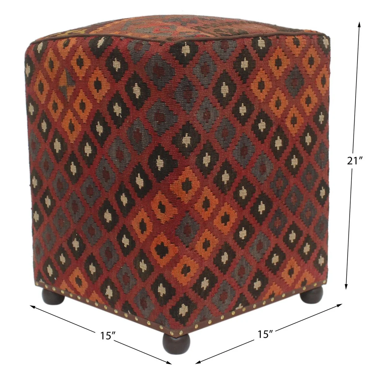 Antique Griffith Red/Orange Handmade Kilim Upholstered Ottoman