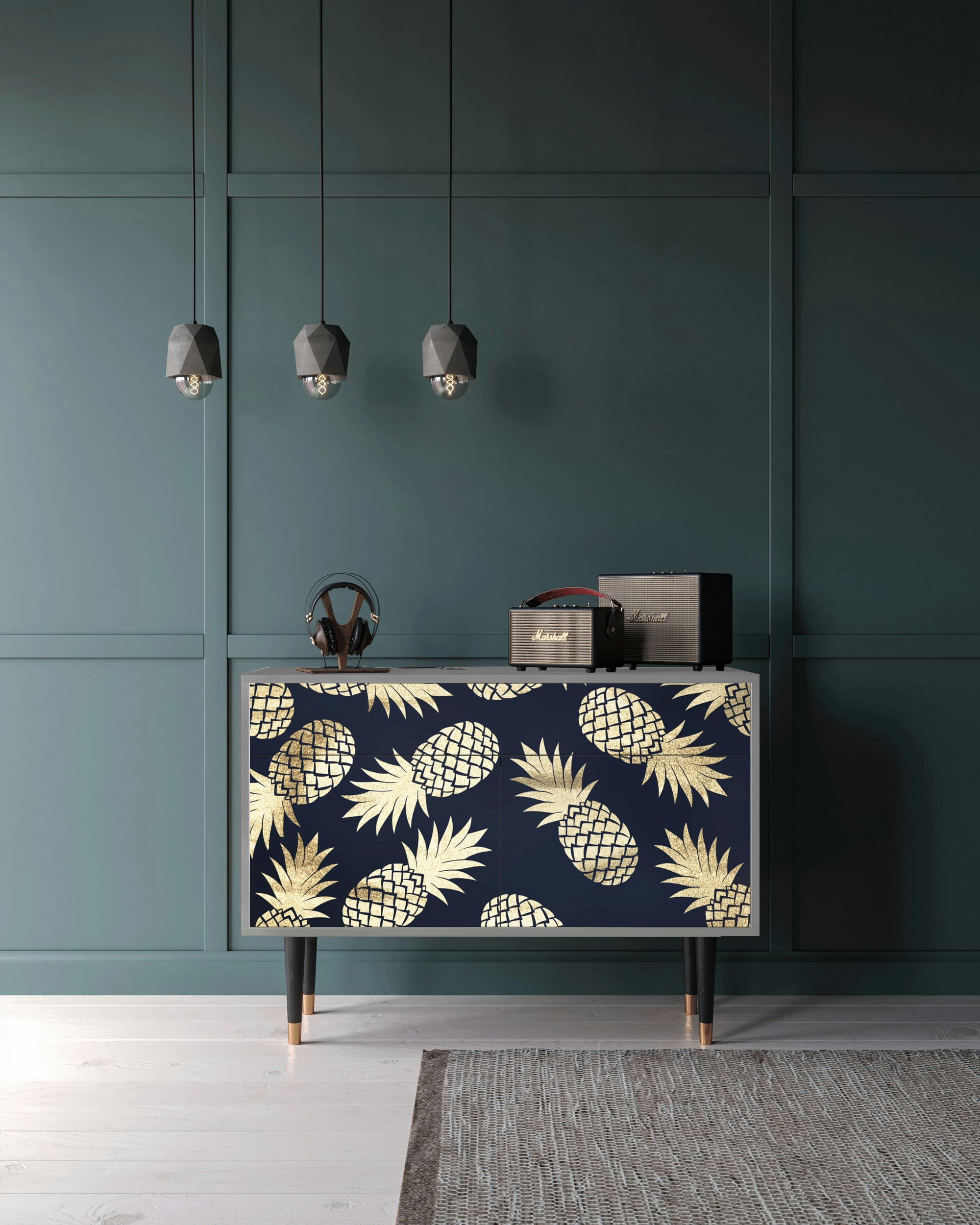 SUNNY PINEAPLE - Buffet  bleu et jaune 2 tiroirs et 2 portes L 115 cm