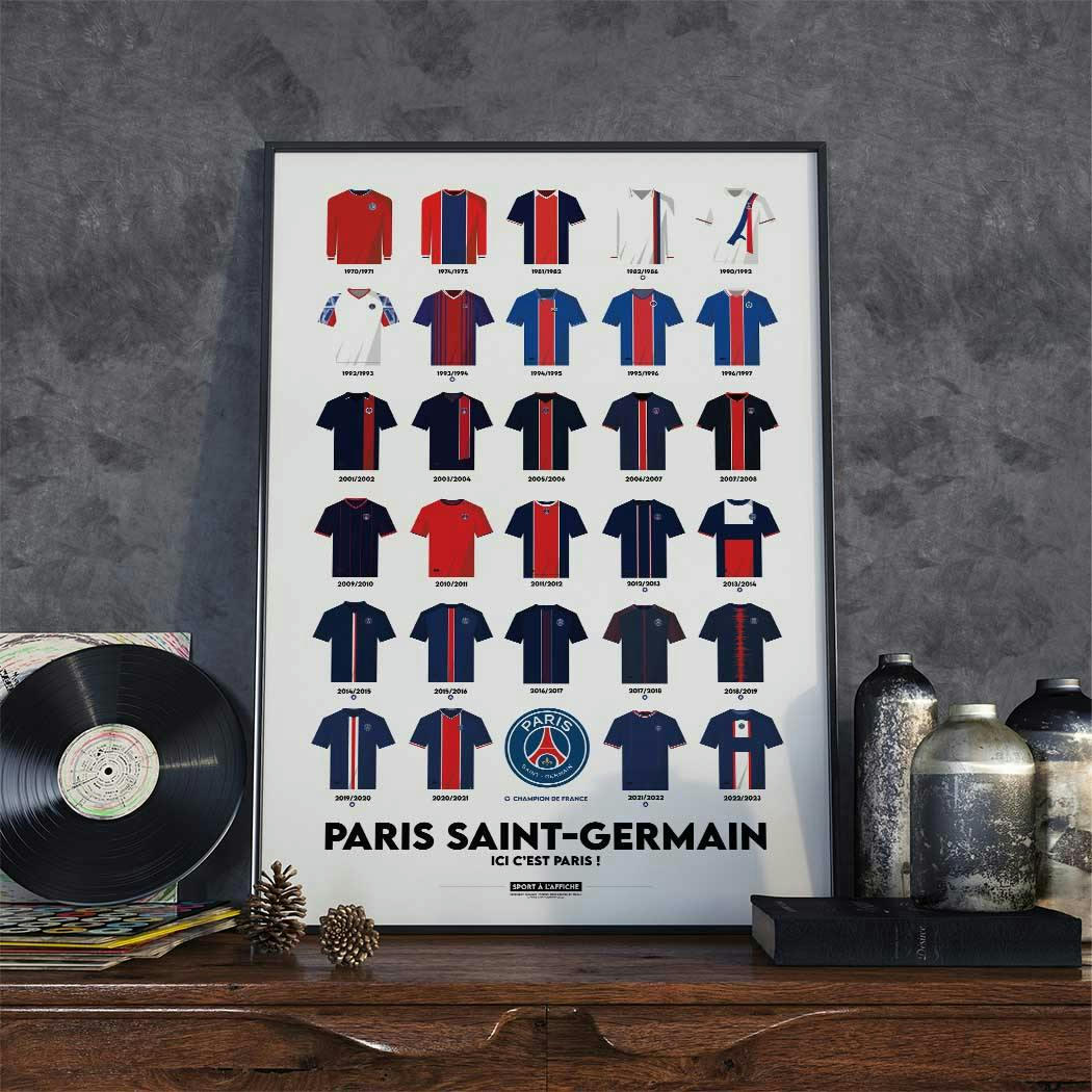 FOOTBALL - Affiche Football PSG - Maillots Historiques 40 x 60 cm