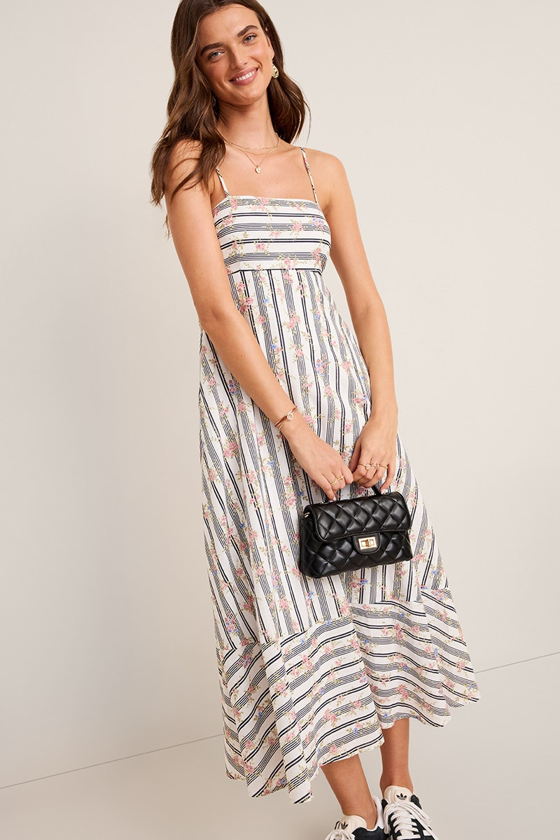 Eva Striped Floral Midi Dress