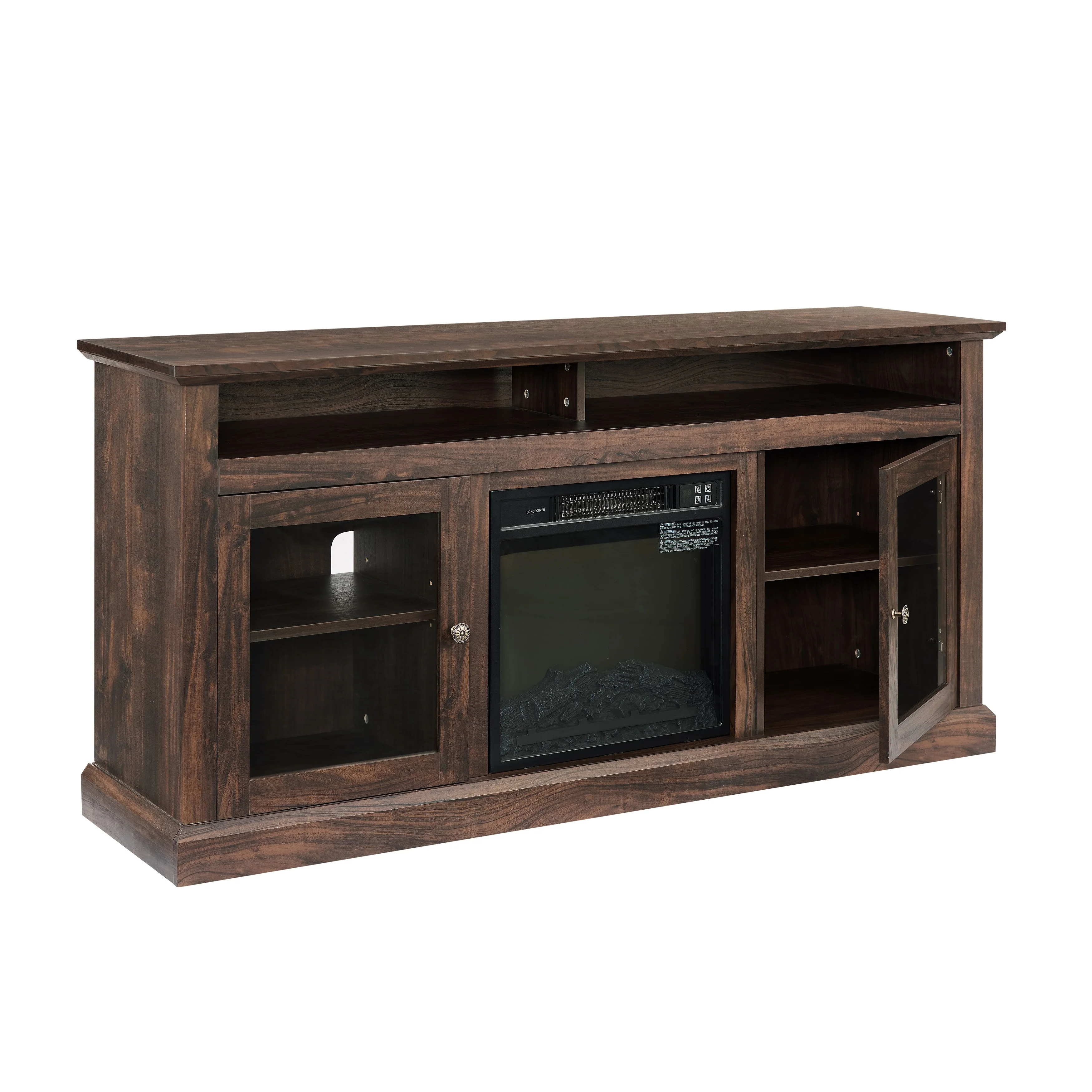 Contemporary TV Media Stand Modern Entertainment Console with 18 Fireplace Insert for TV Up to 65 with Open and Closed Storage