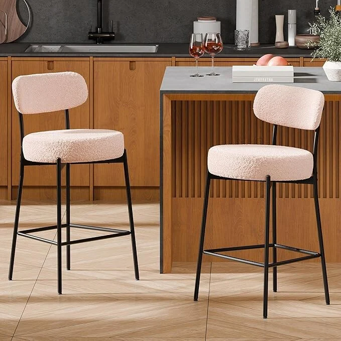 XINMICS 24 Inches Modern Counter Height Bar Stools with Curved Back Metal Legs, Upholstered Boucle Barstools, Set of 2/3/4 - N/A