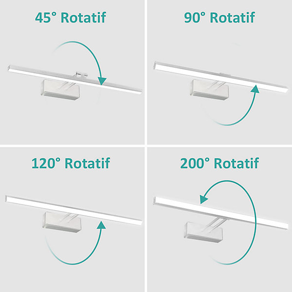 EMKE Lampe miroir LED pour salle de bain, 40 x 20 cm, rotation, 7,44 W, lumière miroir LED, blanc froid