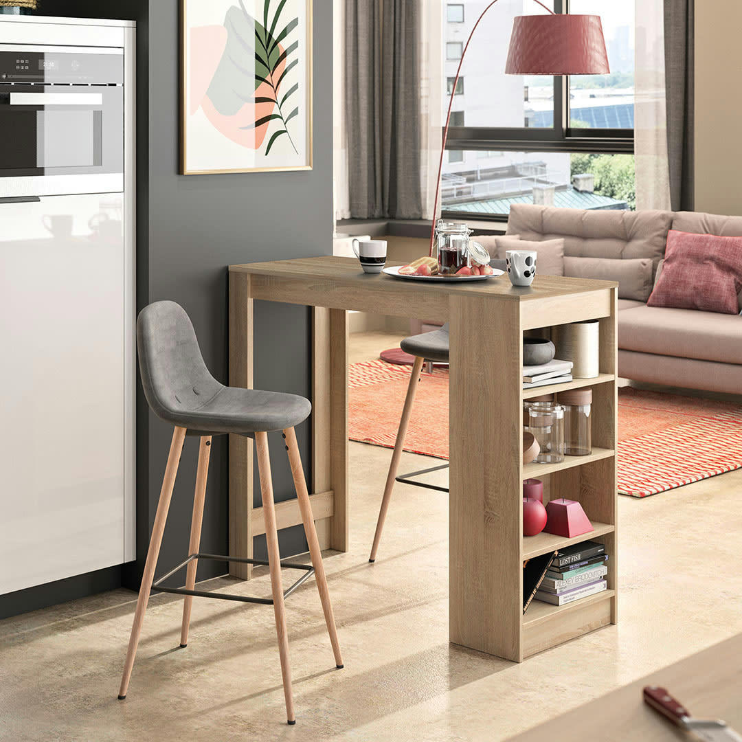 COCOON - Table bar effet bois chêne naturel  - gris anthracite