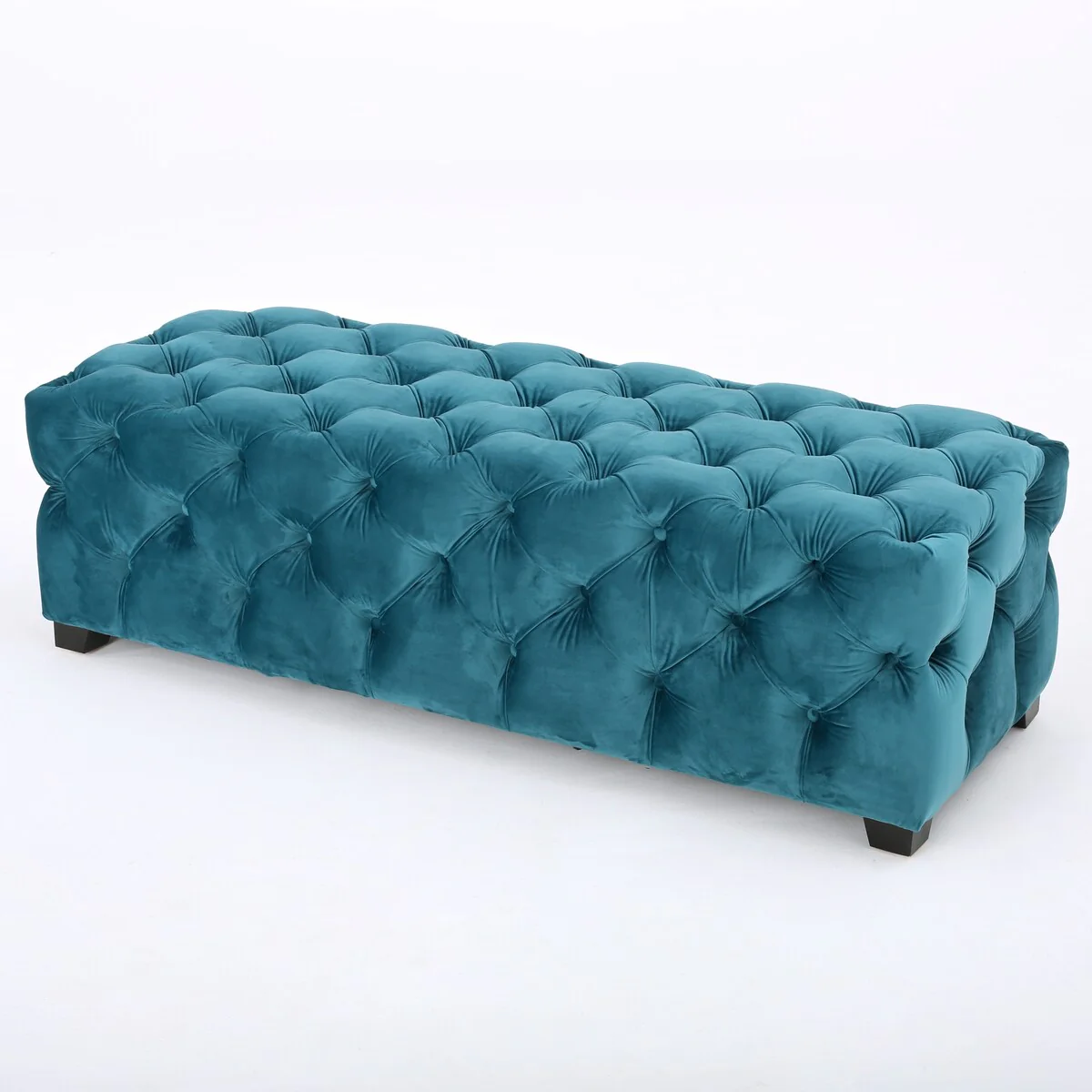 Rectangular Velvet Tufted Upholstered Ottoman Teal