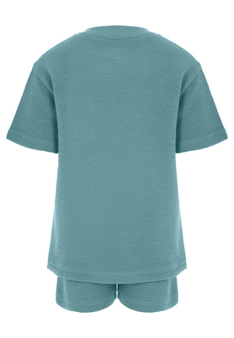 Younger Boys Teal Textured T-Shirt & Shorts Set