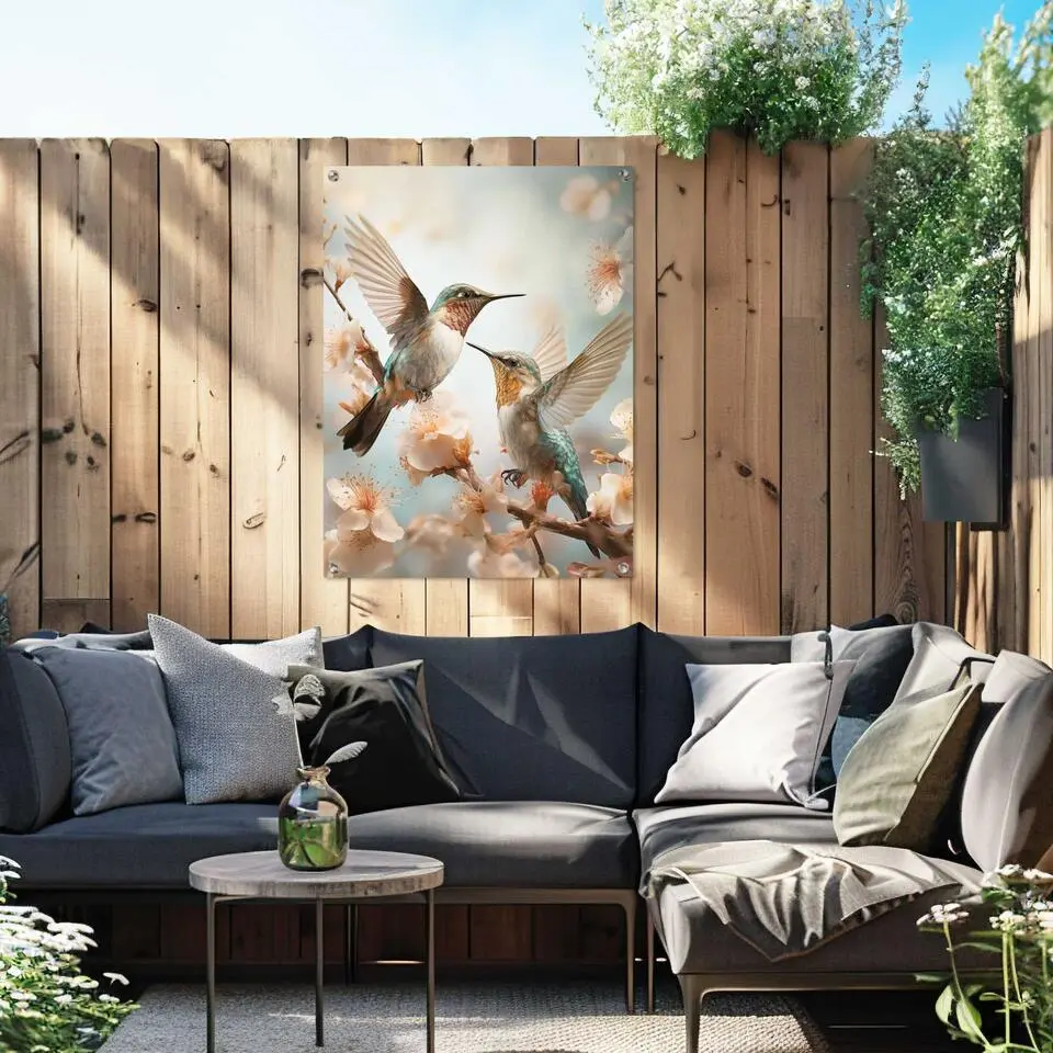 Tuinposter Spring Birds - 80 x 60 - Blauw