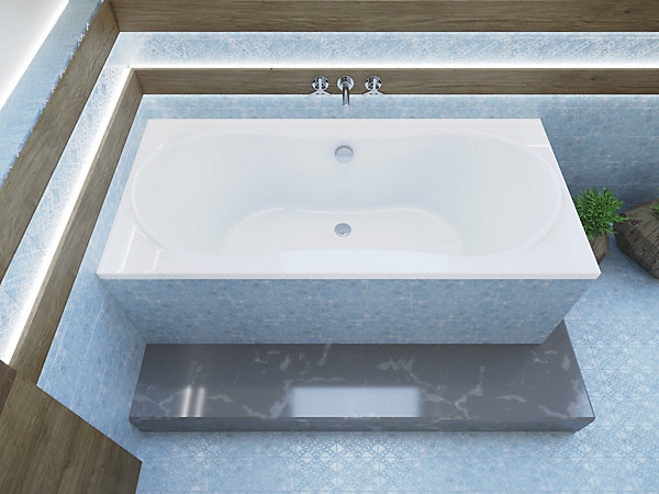 Baignoire rectangulaire 170 x 80 LONG acrylique blanc   Support stabilisateur en polystyrène   Pieds   Vidage à chromé
