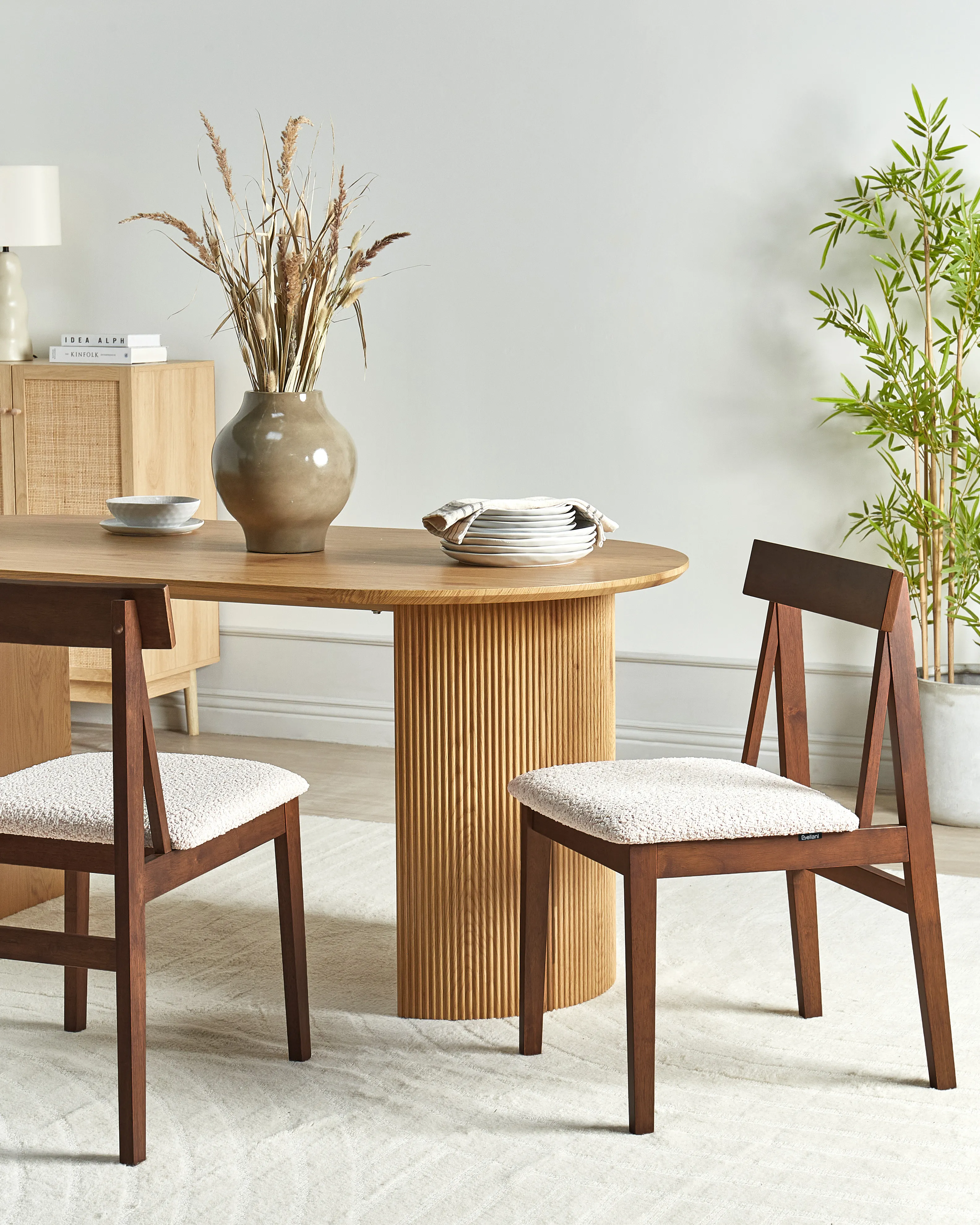 Set of 2 Dining Chairs ISLE Wood Brown/ Beige