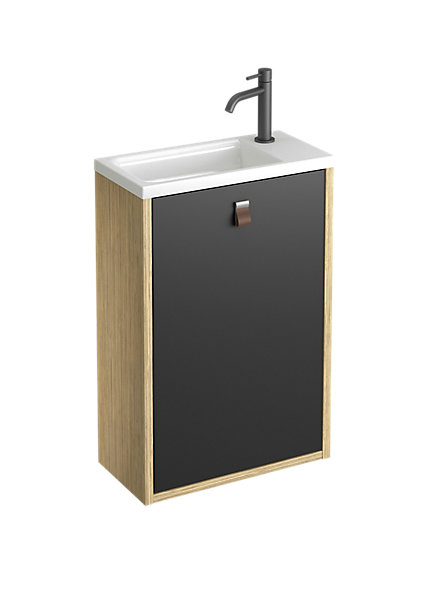 Meuble lave mains suspendu noir mat   plan vasque l.46 x H.69 x P.23 cm, ouverture à droite, Decotec Decotec Havana