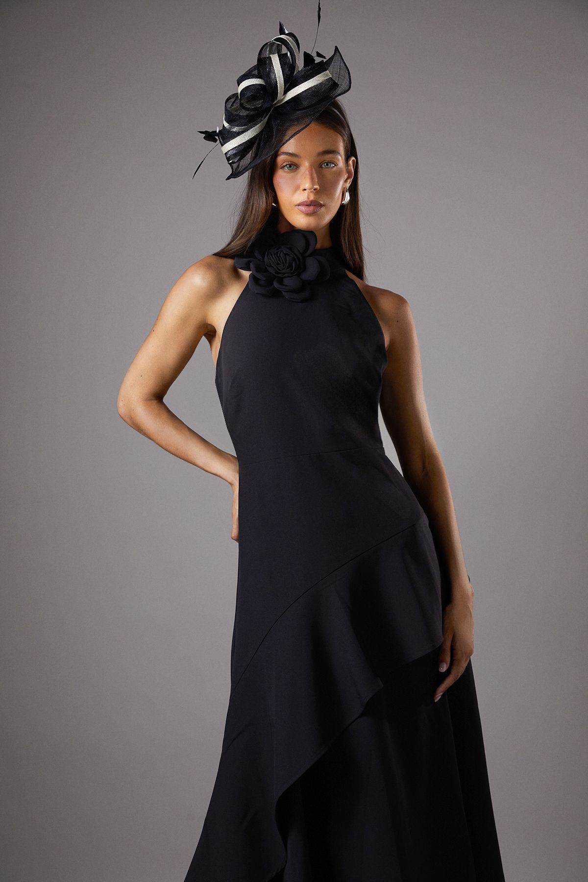 Coast High Neck Corsage Detail Midi Dress
