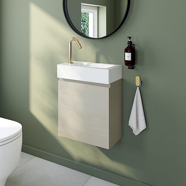 Meuble lave mains effet chêne l.45 x H.44 x P.21 cm, Calao