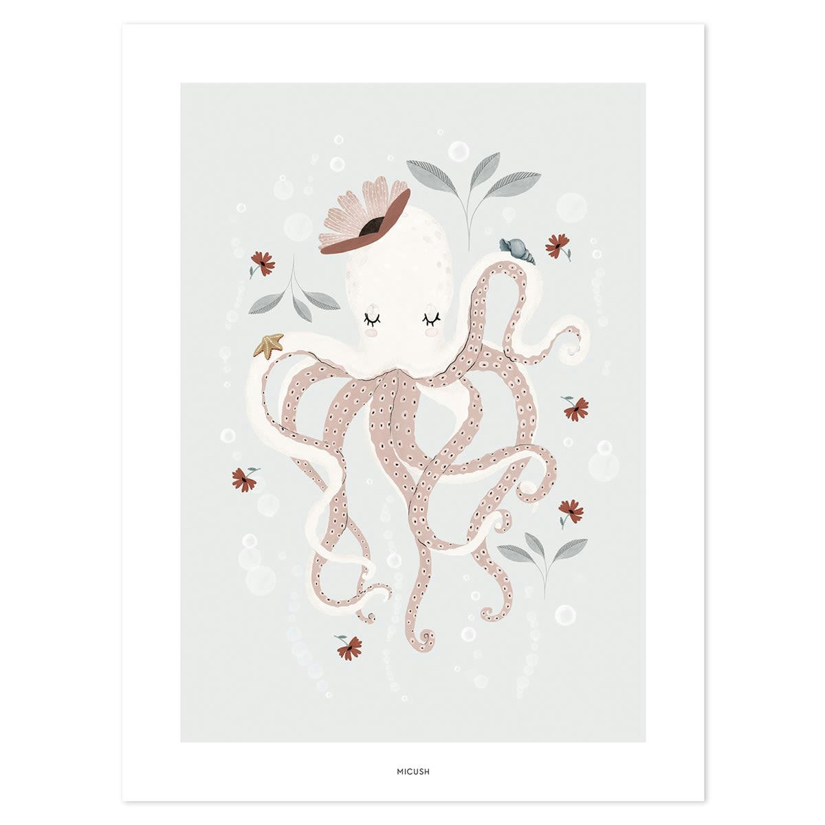 OCEAN FIELD - Affiche pieuvre en Papier Multicolore