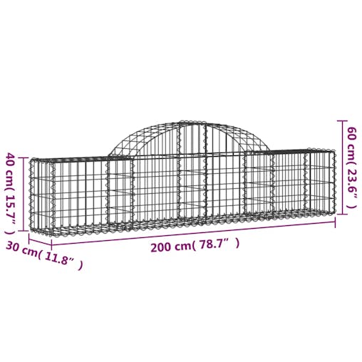 NNEVL Arched Gabion Baskets 3 pcs 200x30x40/60 cm Galvanised Iron