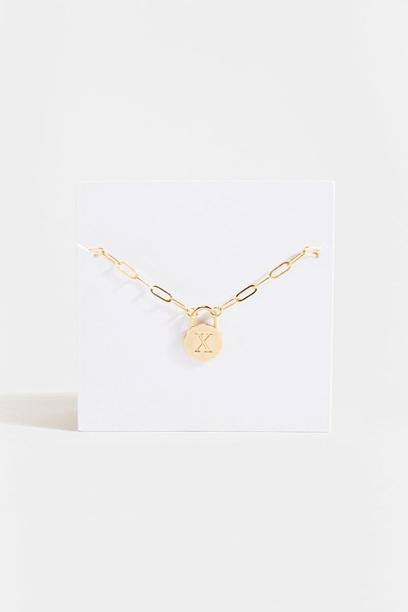 Initial Curb Chain Pendant Necklace Gold