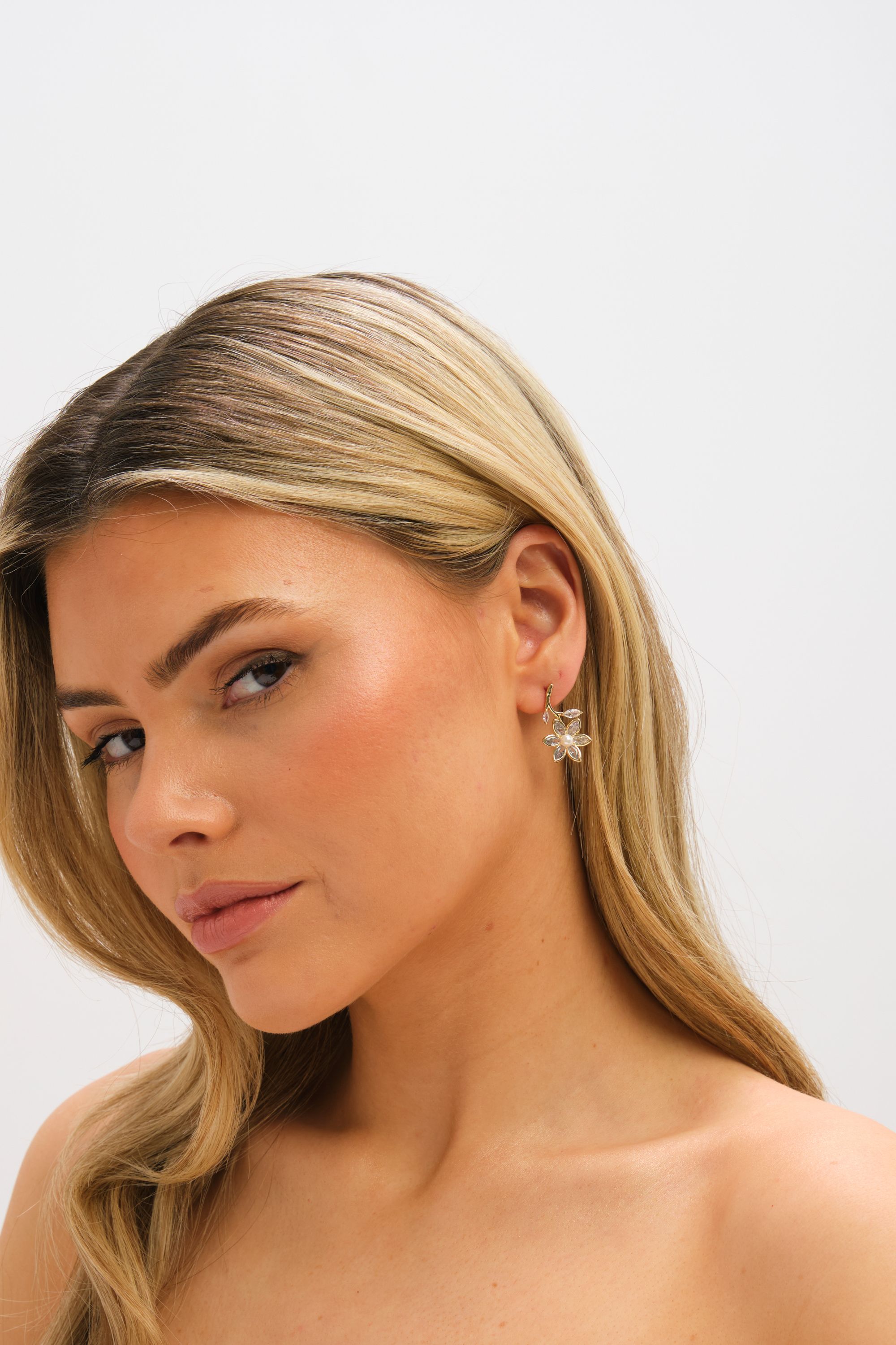 Jon Richard Gold Plated Crystal and Pearl Flower Drop Earrings