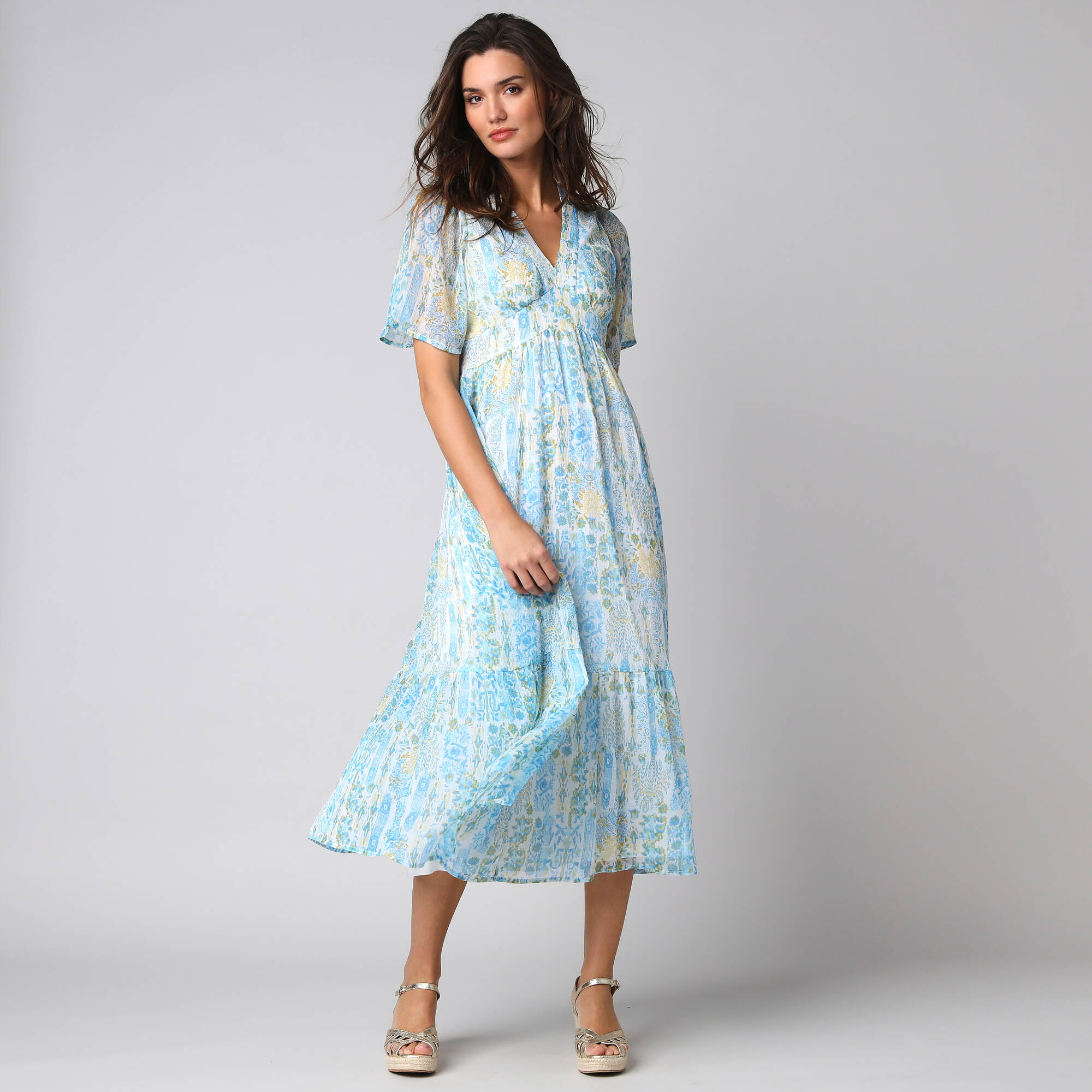 Robe longue imprimée en voile "chiffon"