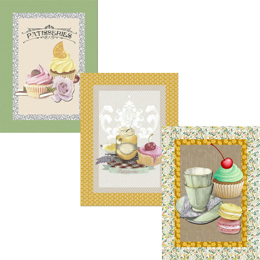 TEATIME - Lot de 3 torchons en coton sergé
