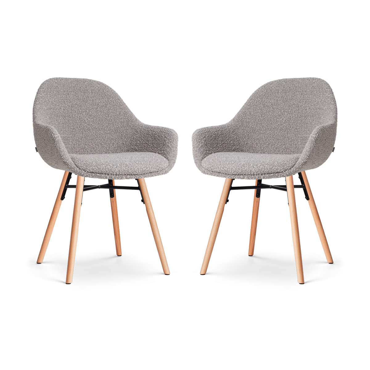 Nolon Nena-Mae Eetkamerstoelen Set van 2 - Bouclé Taupe - Houten Poten
