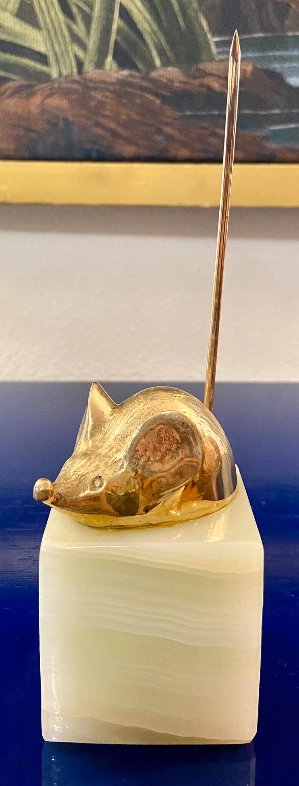 Brass Mouse on Marble Base Paperweight/ Note Receipt Holder