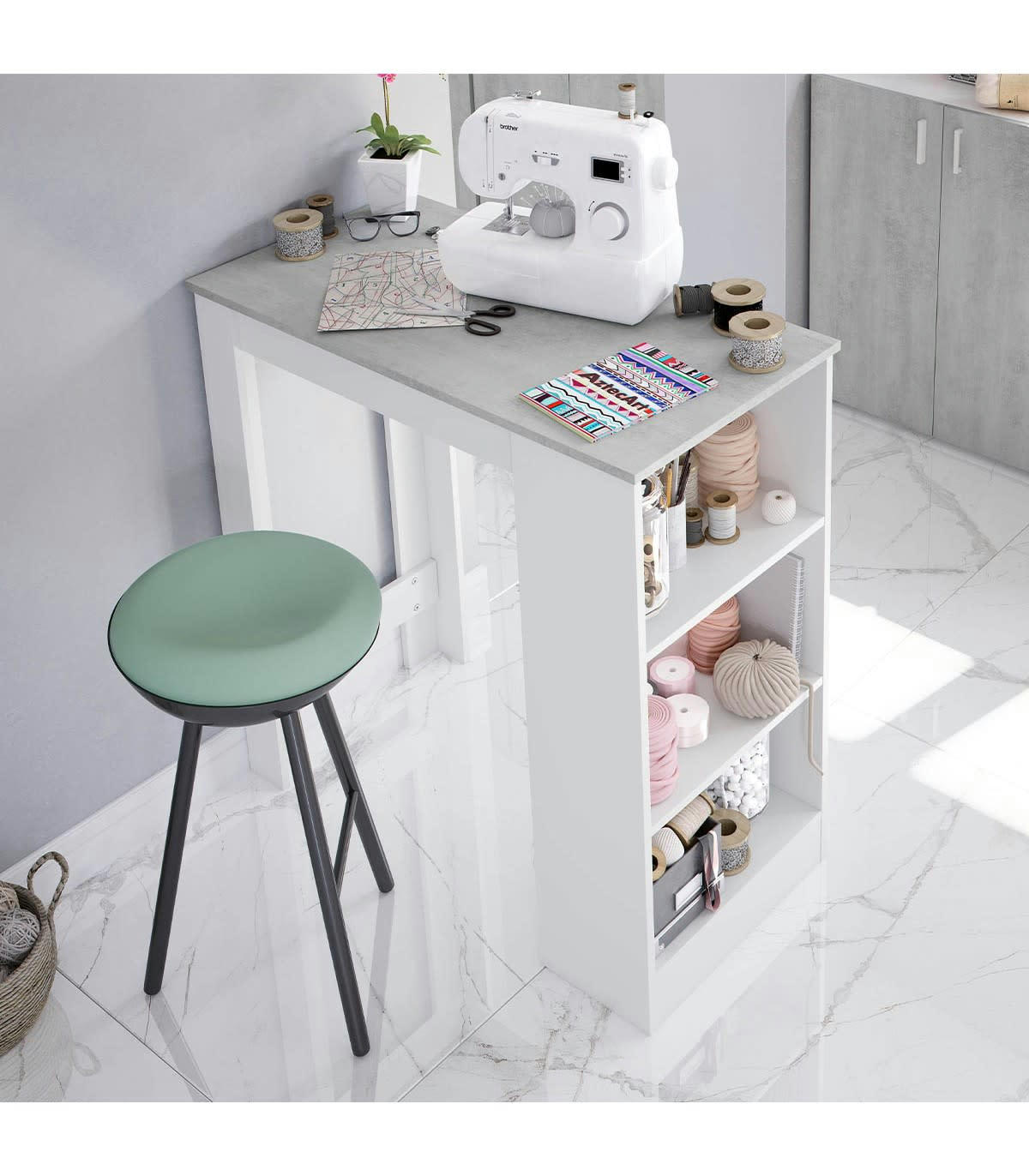 TIDY - Table haute bar/cuisine avec étagère intégrée - H105 x L103 cm