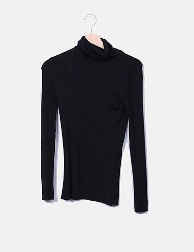 Camaïeu Black top with ribbed collar