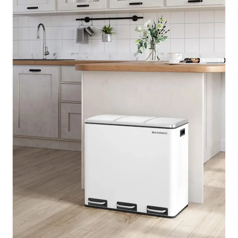 RVS Pedaalemmer 54 Liter Afvalscheiding Met 3 Vakken