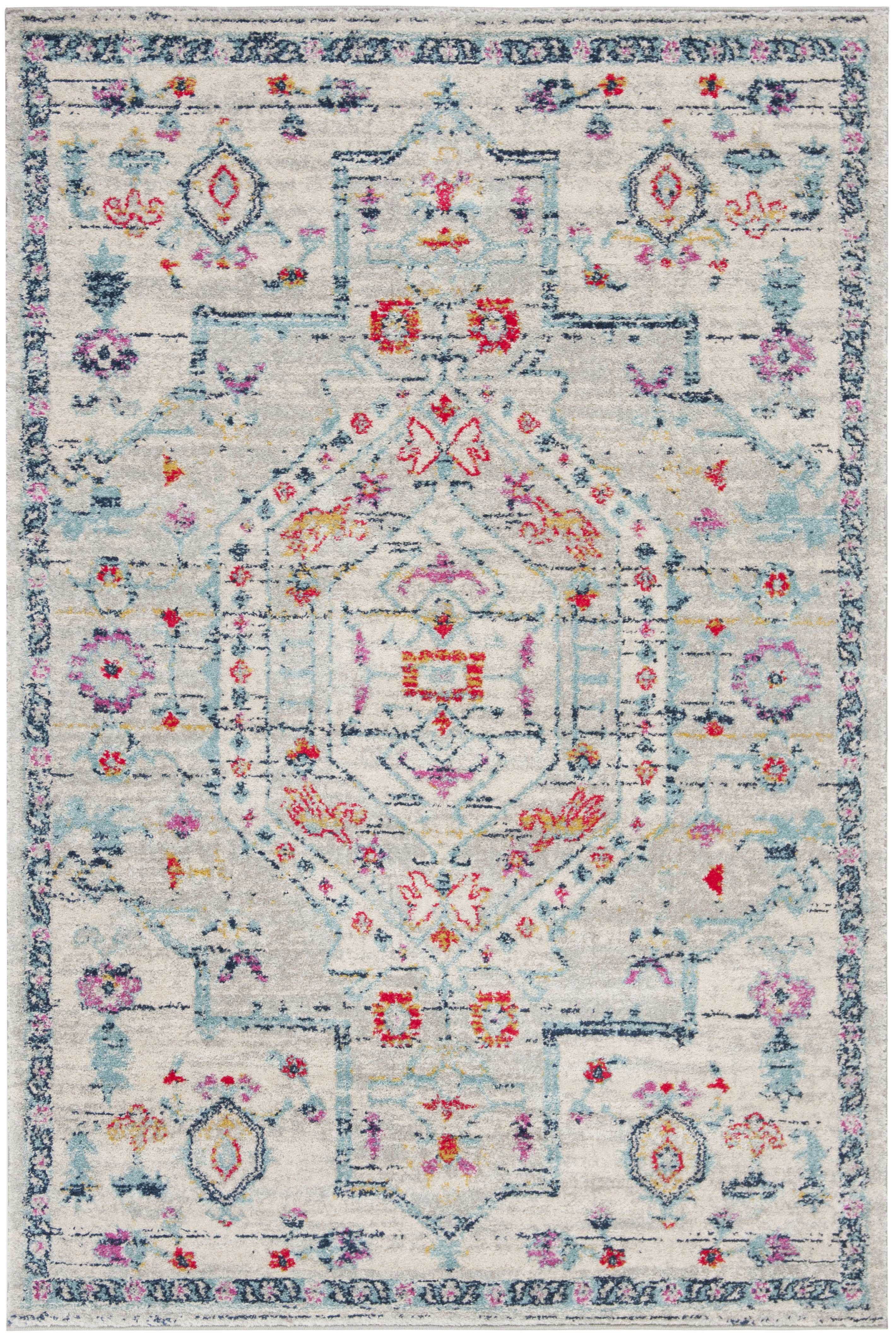 MADISON - Tapis de salon interieur en gris clair & fuchsia, 122 x 183 cm