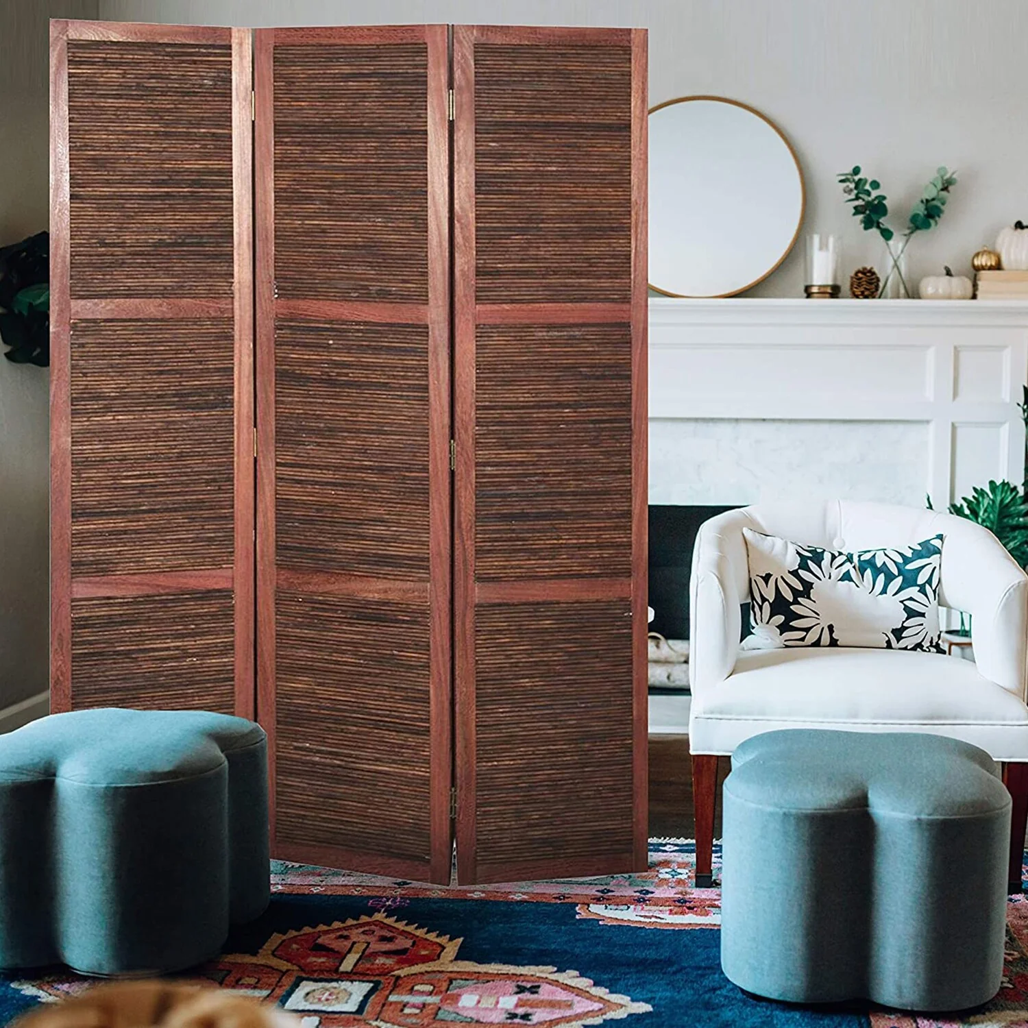 Warm Brown 3 Panel Room Divider Screen