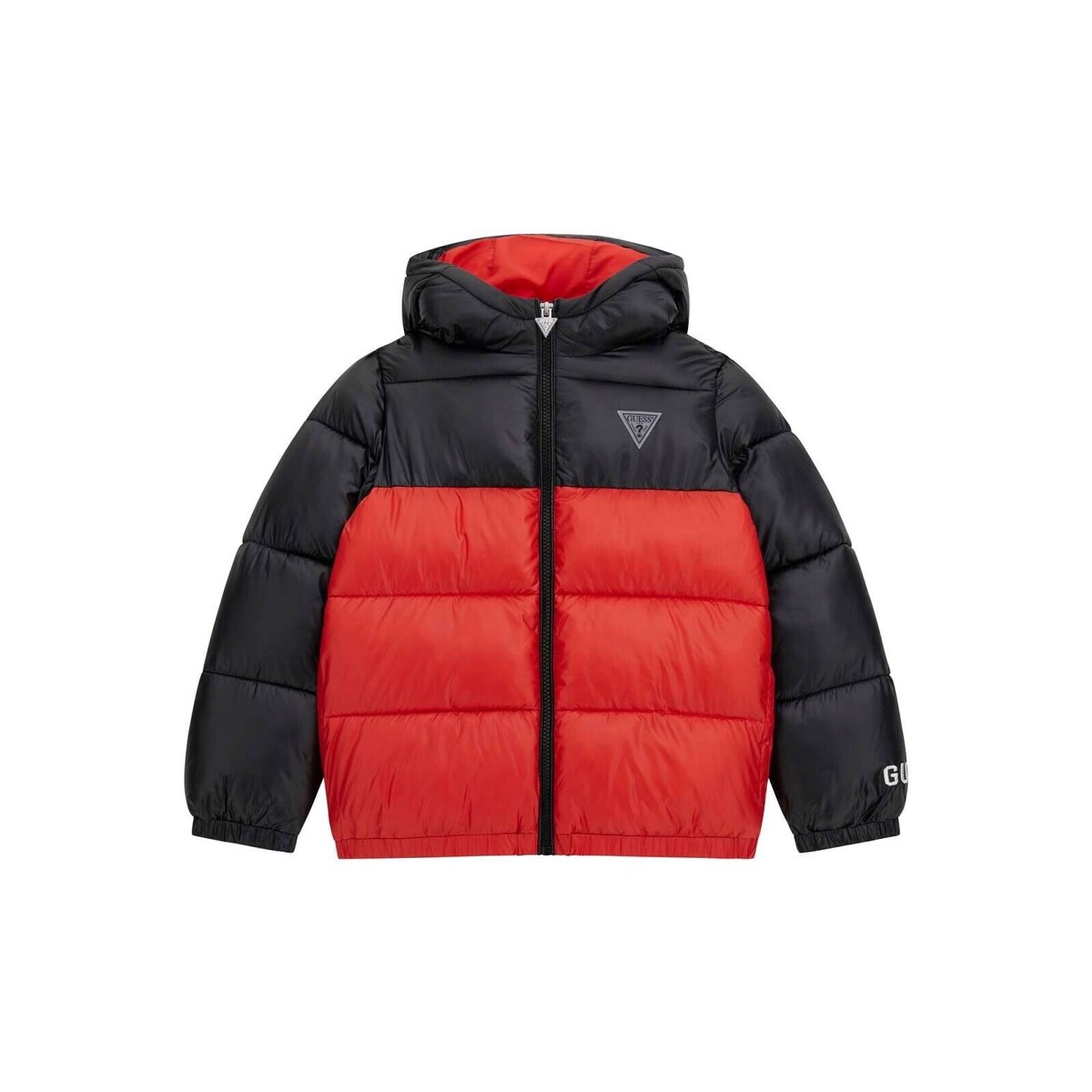 Guess - HOODED LS PADDED PUFFER W/ZIP - Black / Red