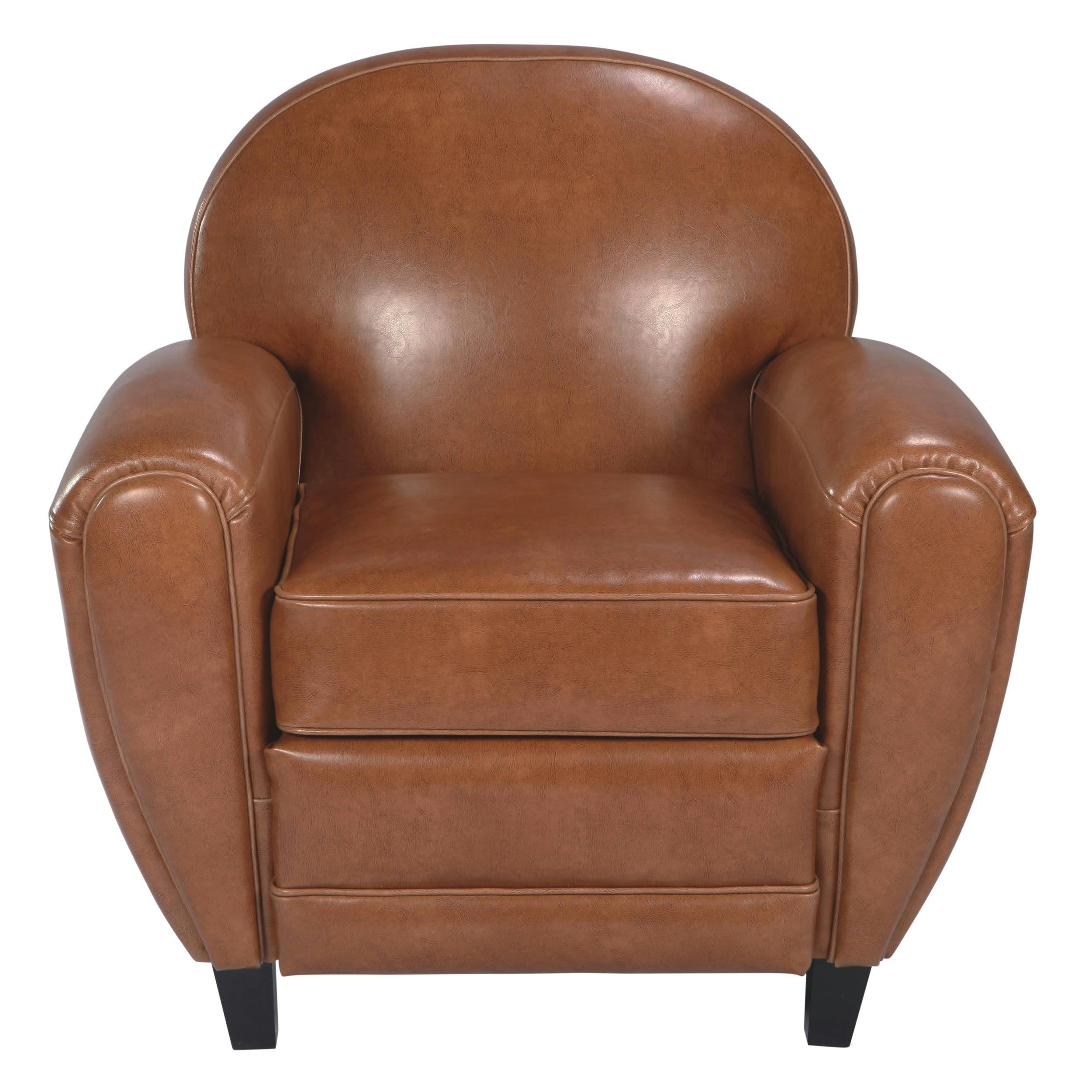 CLUB - Fauteuil camel en croute de cuir enduite