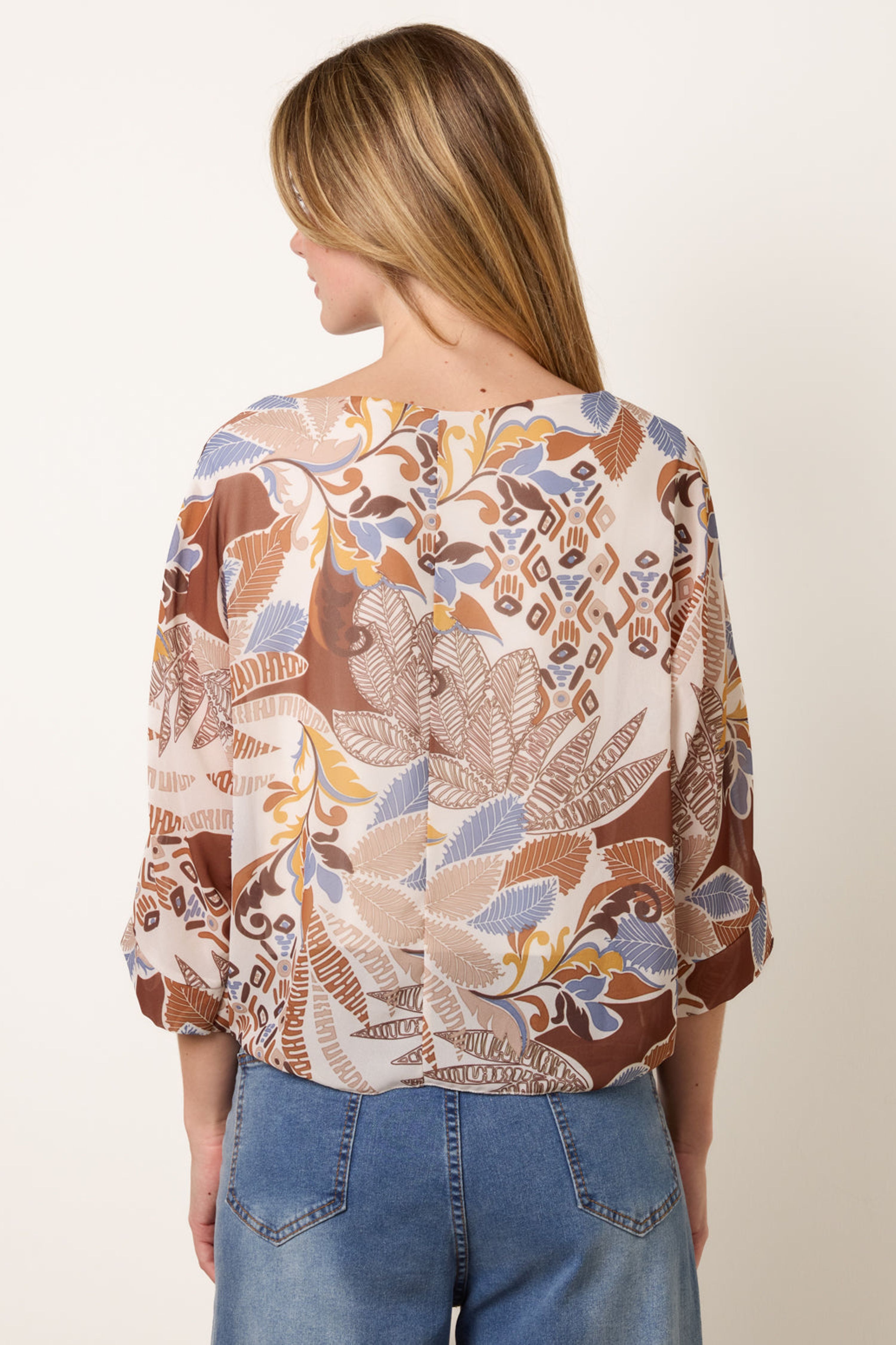 Blue Vanilla Brown Tie Front Blouse