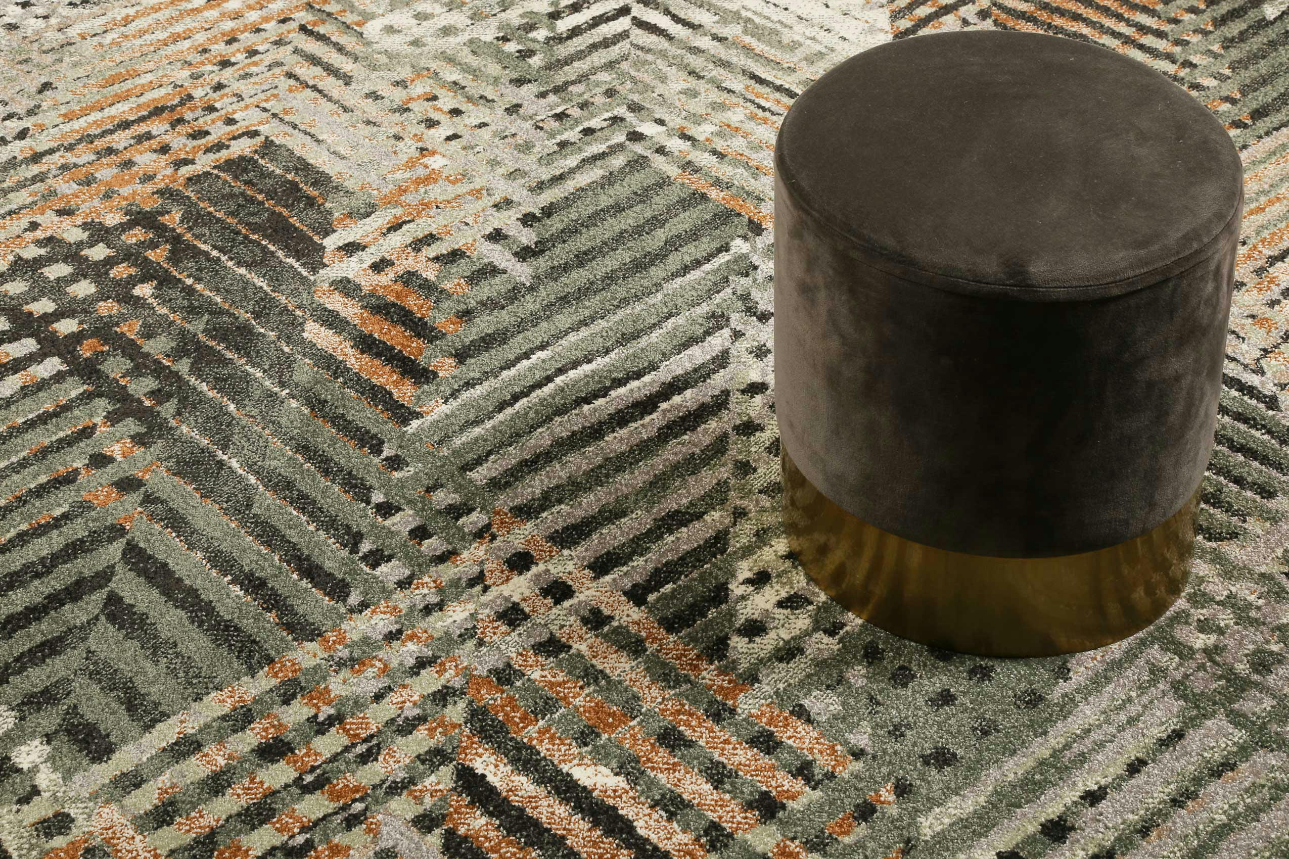 VARIO - Tapis plat graphique design tons de vert et gris 133x200