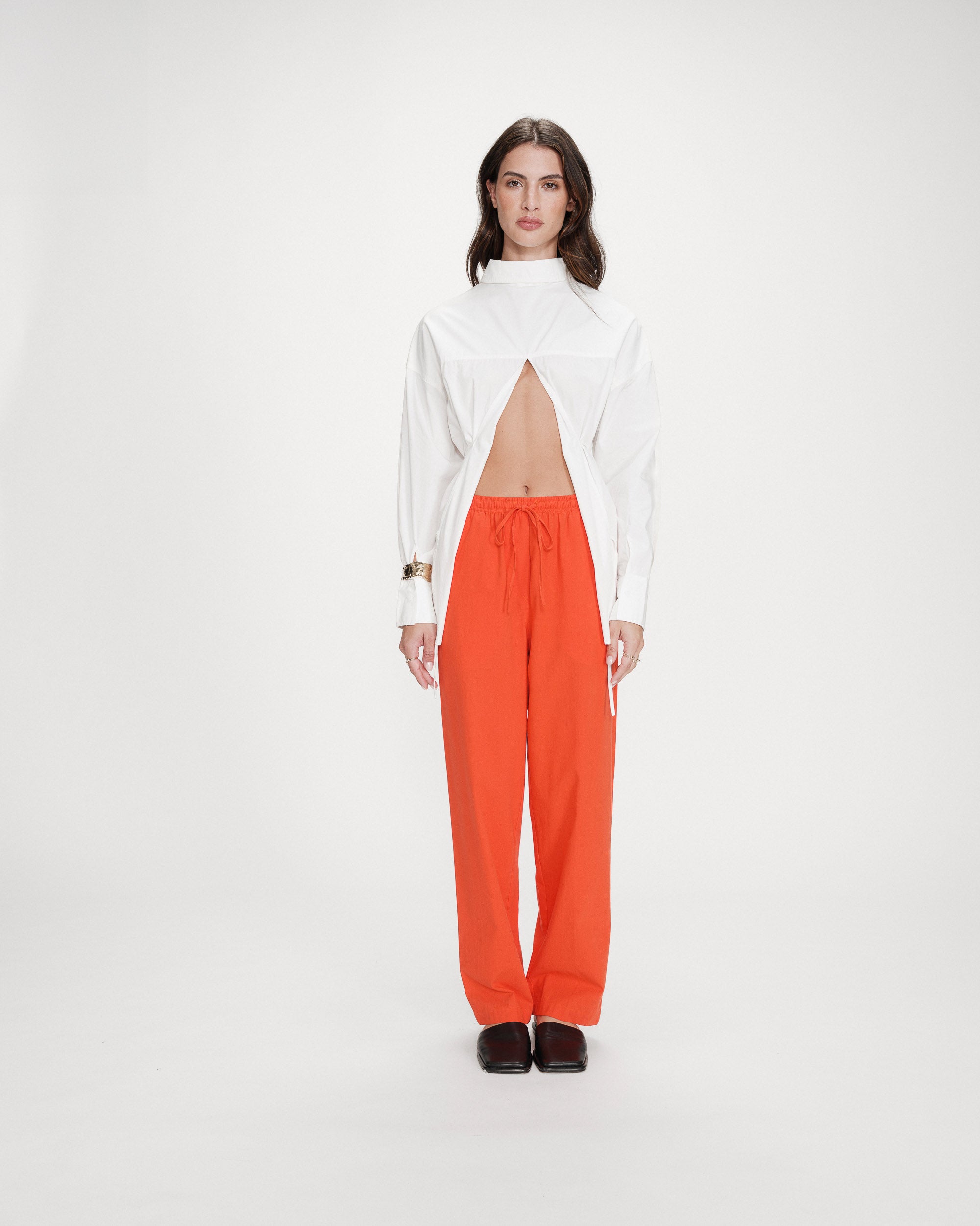 Pantalon droit en coton taille ajustable à cordon sanguine Rhode