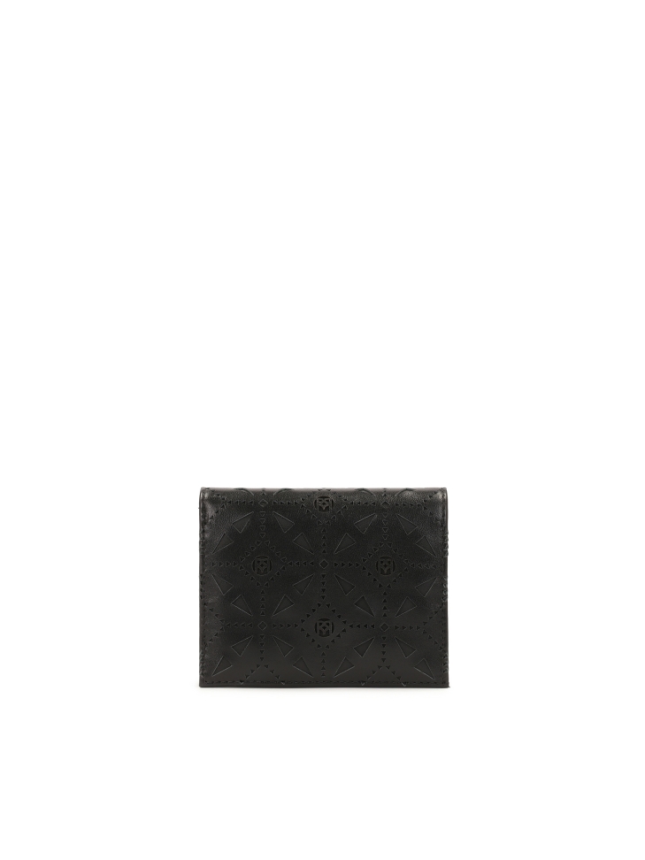 Compact openwork leather wallet