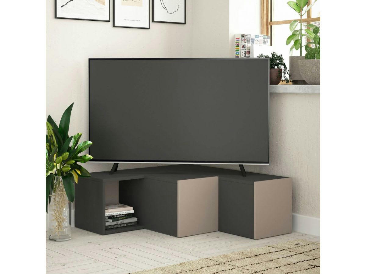 TRICUBE - TRICUBE Meuble TV anthracite moka clair