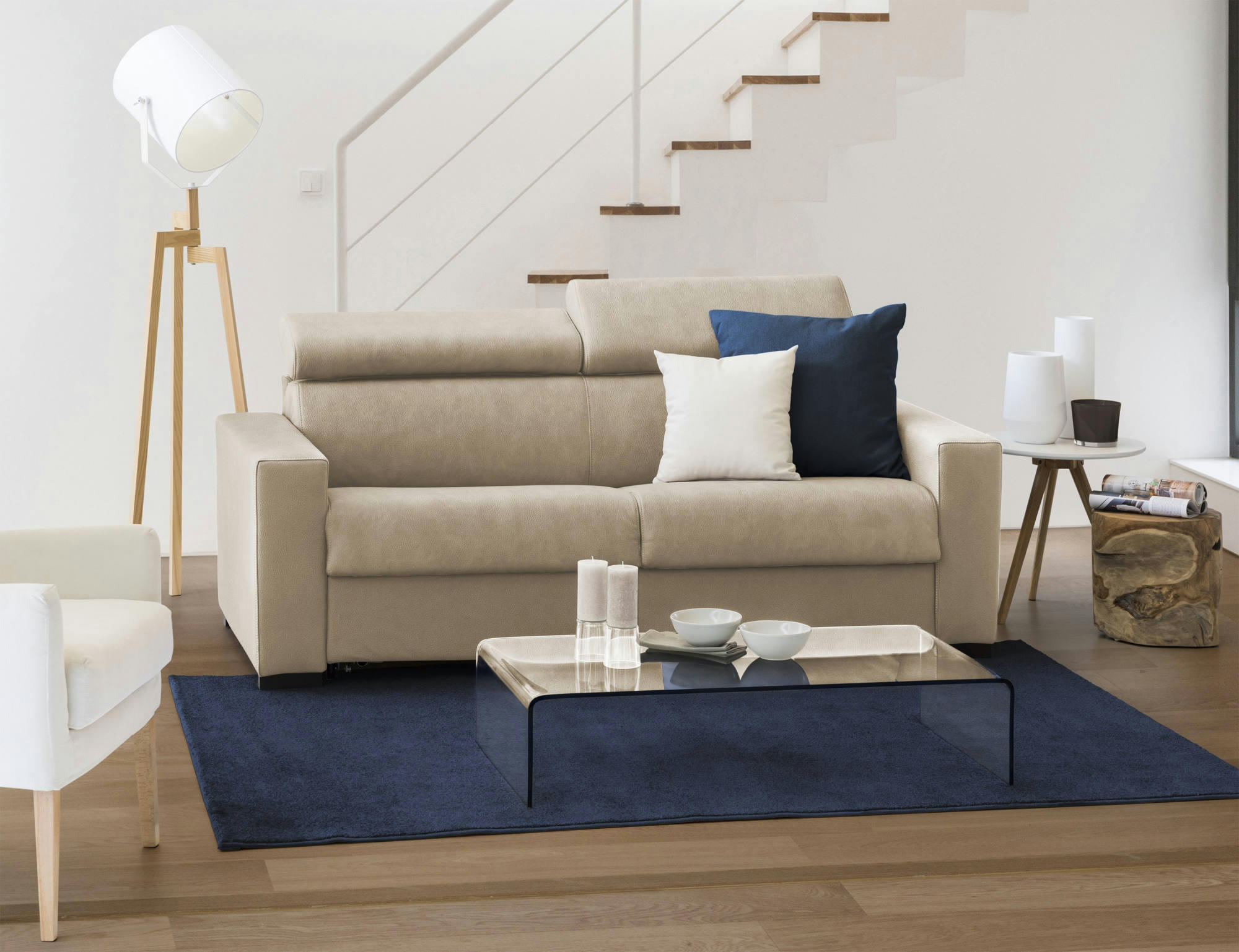 DAALHOU - Canapé lit 2 places en tissu beige